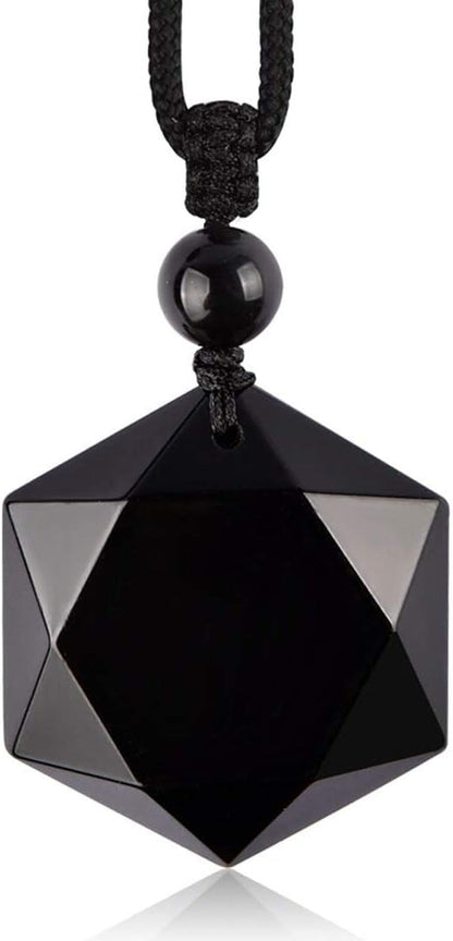 Women'S Necklaces Men'S Necklaces Pure Natural Obsidian Hexagon Pendant Necklace Adjustable Cord Gemstone Pendant Religious Jewelry for Men Women