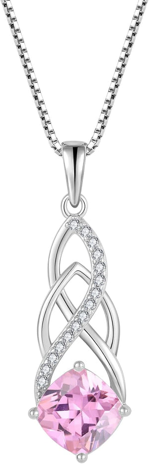 Infinity Necklace 925 Sterling Silver Princess Cut Pendant Birthstone Necklace Jewelry Gifts for Women