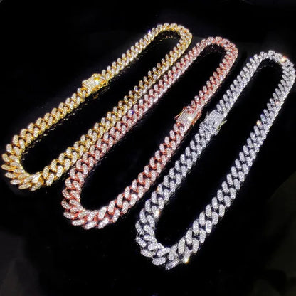 13MM Men's Hip Hop Necklace or Bracelet,Iced Out Bling Rhinestones Miami Cuban Link Chain Necklace Bracelet Set Jewelry Gifts