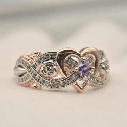 New Rose Princess Square Ring European and American Love Shape Ring Bride Wedding Marriage Ring Size 5-11