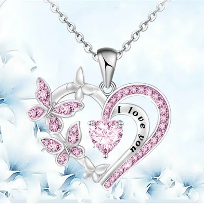 Exquisite Fashion Creative Women's Butterfly Necklace Crystal Butterfly Jewelry Love Pendant Butterfly Necklace Women's Wedding Jewelry Birthday Party Anniversary Gift Jewelry