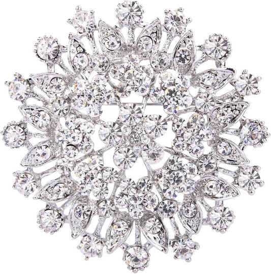 Women'S Austrian Crystal Elegant Flower Leaf Bridal Corsage Brooch Pin