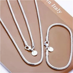 NEW Wholesale 925 Sterling Solid Silver 3mm Snake Bracelet Necklace Sets