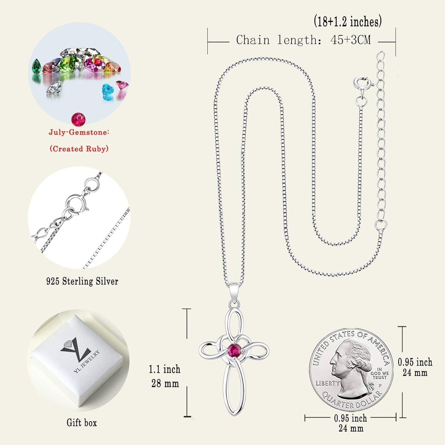 Celtic Knot Cross Necklace Sterling Silver Cubic Zirconia Loop Infinity Pendant Gemstones Crucifix Jewelry
