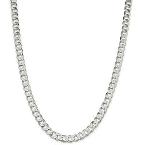Fashion Solid 925 Silver 8Mm Close Link Flat Curb Cuban Chain Necklace with Secure Lobster Lock Clasp