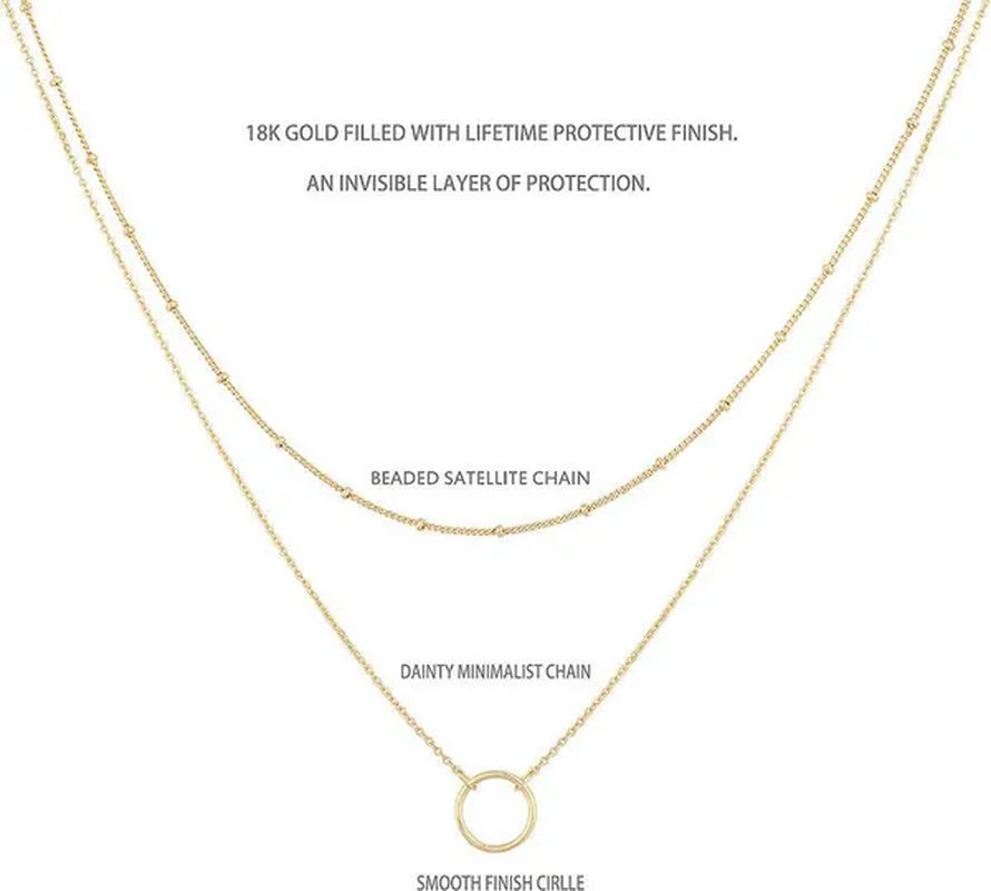 Layered Necklace Pendant Handcrafted 18k Gold Plated Delicate Circle Gold Necklace Layered Long Necklace Women