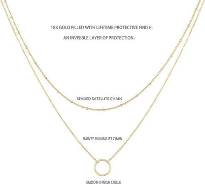 Layered Necklace Pendant Handcrafted 18k Gold Plated Delicate Circle Gold Necklace Layered Long Necklace Women