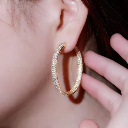 CANDICE European American Fashionable Large Hoop Earing Full Micro Shining AAA CZ Zirconia Silvery Golden Women Earrings Jewelry