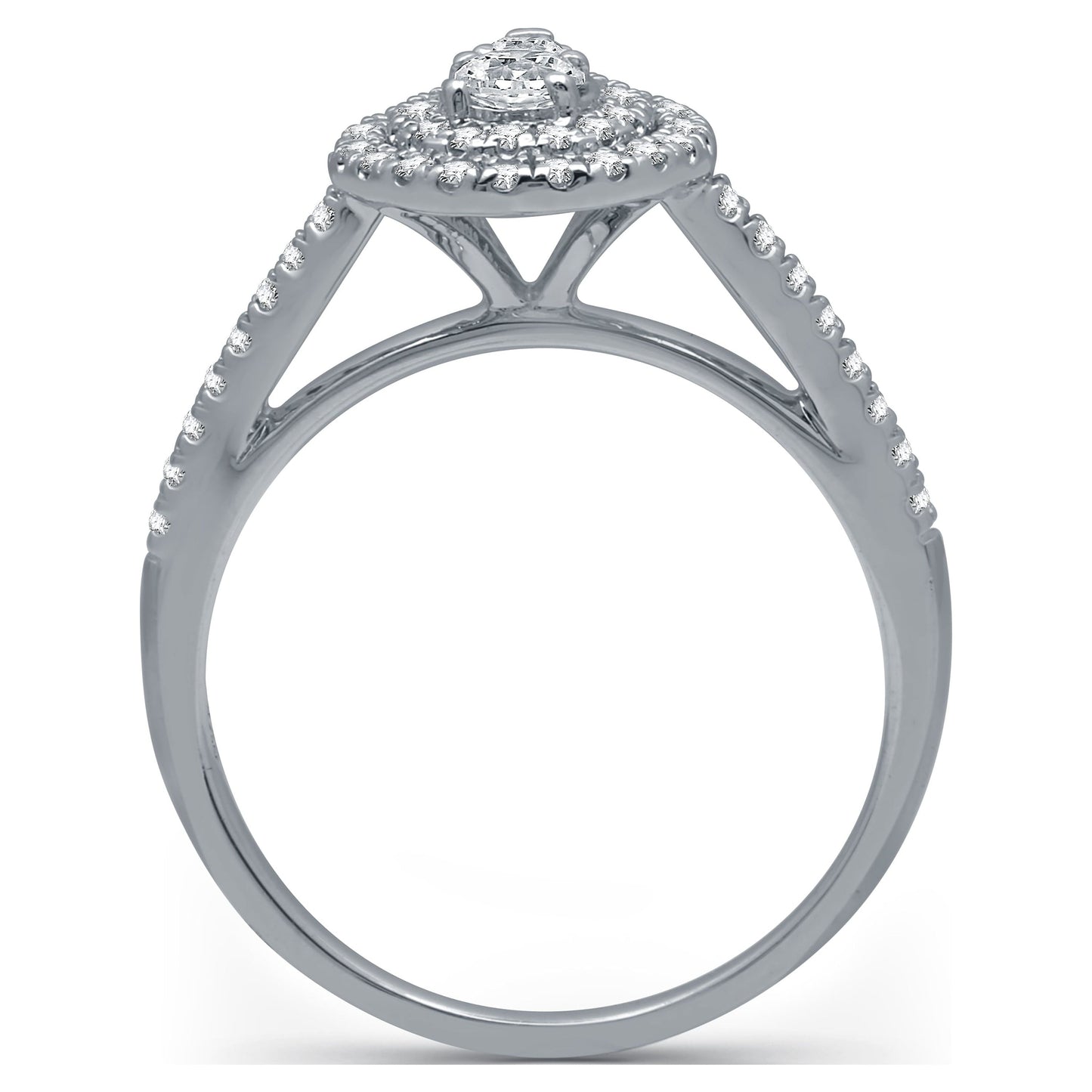 1/2 CTTW Diamond Women'S Pear Halo Engagement Ring 10K White Gold