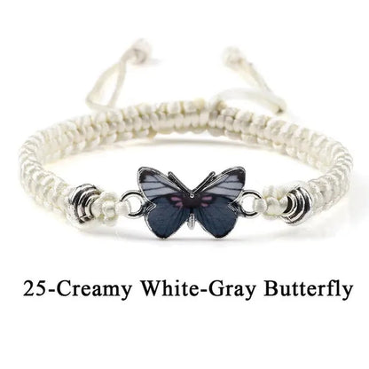 2022 Hot Adjustable Braided String Bracelet for Women Grey Butterfly Pendant Handmade Charm Bangles Fashion Girl Jewelry