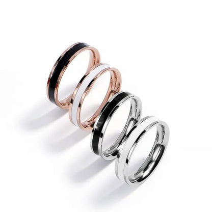 4mm Stainless Steel Black/White Enamel Ring Wedding Band for Women Girl Size 3-10