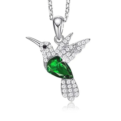 Hummingbird Silver Jewelry Set Women Pendant Necklace and Stud Earring Set Crystalsfine Animal Jewelry, Gift for Mothers Day