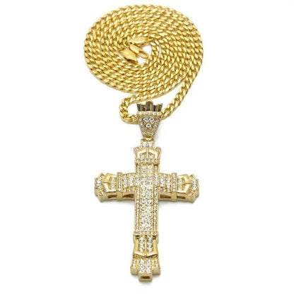 Men'S Fashion Jewelry Gold / Silver DIAMOND Cross Pendant Necklace Chain Cross Necklace