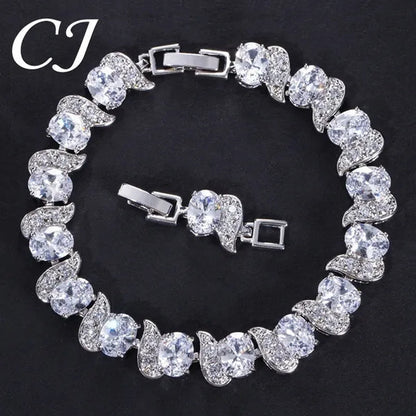 CANDICE 2023 Newest Design Women Luxury CZ Zirconia Silver Bracelets With Blue Stones 18CM+2.5CM（extended clasp）