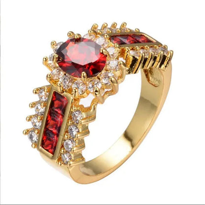 HOT Brand  Fashion Oval Cut Blue Sapphire&Red Ruby Wedding Ring 18k White Gold Jewlry for Women