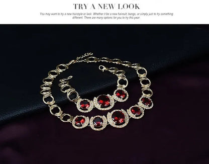 Hot Sale 18K Gold Plated Crystal Ruby Emerald Zircon Chunky Necklace Jewelry Set