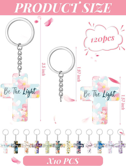 120 Pcs Bible Verse Keychains Christian Key Rings Cross Keychains Inspirational Acrylic Religious Key Rings Floral Bible Verse Jewelry for Women Men Girls Boys