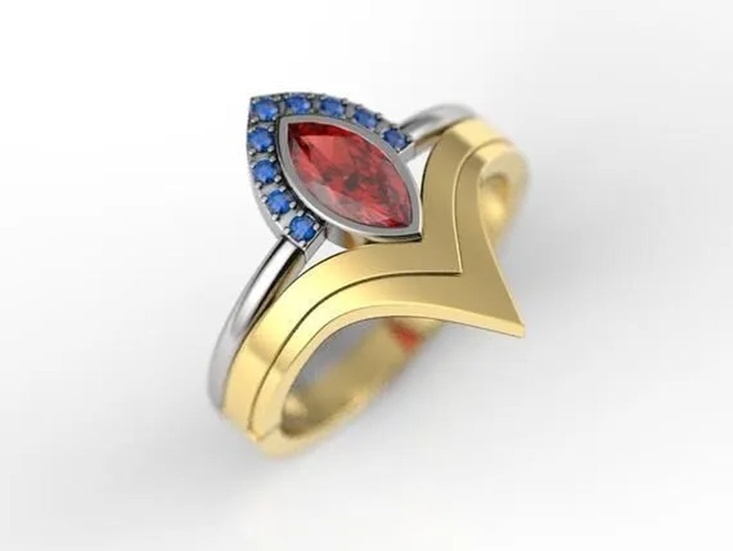 2Pcs/Set Latest Geek Love Quality Bride Ring Set Jewelry Natural Rubyzircon V-Shaped Ring Set Geek Ring Set Wonderous Woman Ring Romantic Bride Wonderful Engagement Wedding Ring Set Anniversary Promise Ring Christmas Gift Jewelry Size US5-11