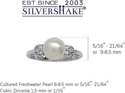8Mm Cultured Freshwater Pearl White Gold Plated 925 Sterling Silver Ring