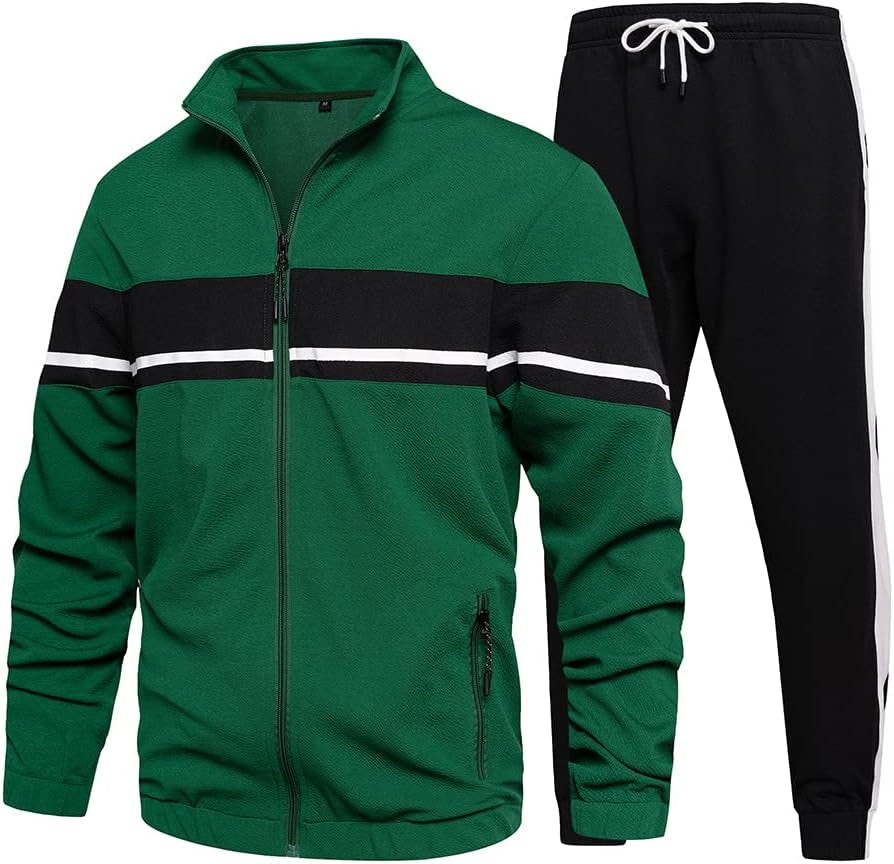 Men'S Sweat Suit 2 Piece Outfit Casual Contrast Sports Jogging Tracksuits Set