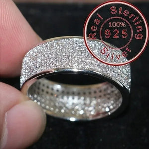 New Sparkling 925 Solid Sterling Silver White Sapphire Diamond Wedding Band Rings Engagement Anniversary Party Jewelry Size 5-12