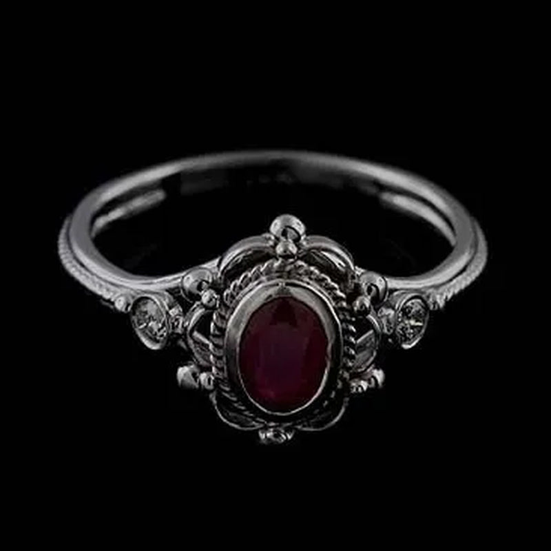 Vintage Women's Jewelry 925 Sterling Silver Ring Exquisite Amethyst / Ruby Antique Anniversary Gift Retro Proposal Engagement Rings Bridal Wedding Band Size 6 - 10