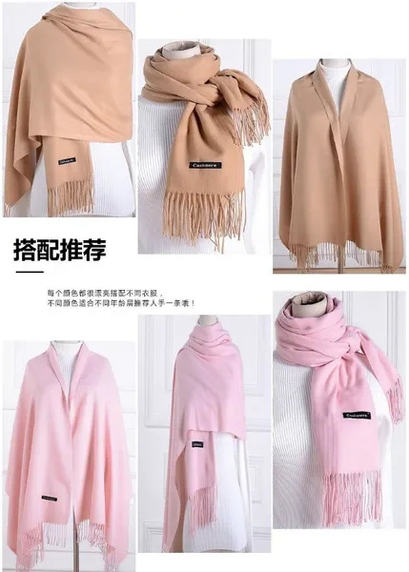 12 Colors Fashion Women Solid Color Simulated Cashmere Scarves with Tassel Lady Autumn Winter Keep Warm Thick Section Long Scarf Female Shawl  Christmas Gifts
