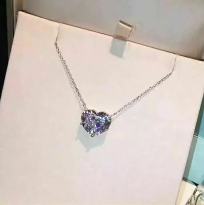 Fashion Elegant Ladies Silver Plated Sparkling White Sapphire Heart Shaped Choker Necklaces for Women Bridal Chain Necklace Fine Jewelry