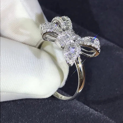 New Luxury Temperament Women Accessories Bow Ring  Romantic Wedding Birthstone Ring Anniversary Gift Princess Engagement Diamond Ring Jewelry