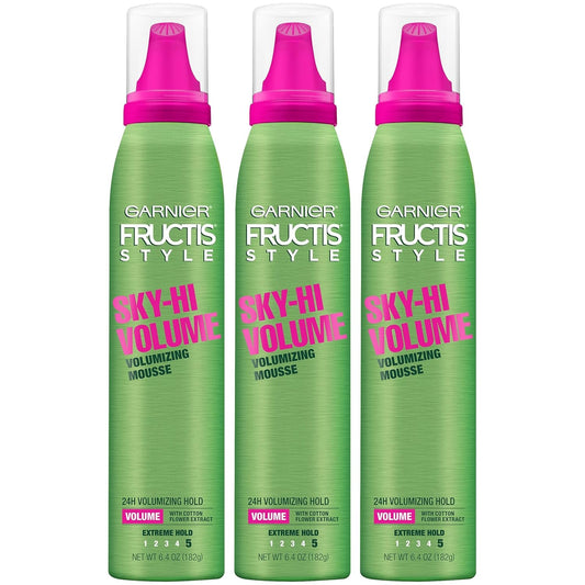 Fructis Style Sky-Hi Volume Mousse, Extreme Hold, 6.4 Oz, 3 Count (Packaging May Vary)
