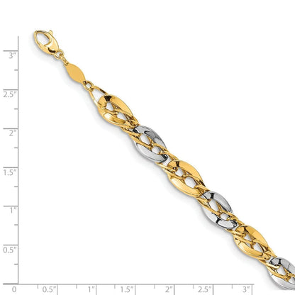 8.25Mm 14K Two Tone Gold Polished Fancy Double Curb Link Bracelet 8 Inch Jewelry for Women