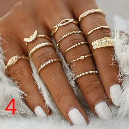 10Style Retro Beauty Avatar Coin Cross Ring Set Pattern Love Fatima Palm Ring Set for Women