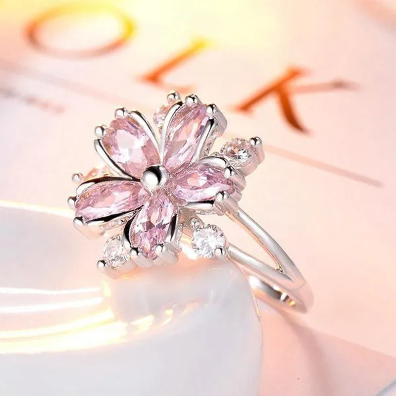 Elegant Women'S Flower Ring Luxury Pink Zircon Ring, Fashionable Flower Shape Women'S Ring, Engagement, Wedding Ring, Princess Ring, Promise Ring, Valentine'S Day, Christmas Gift. Size US5-11. Happy Shopping!