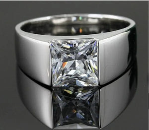 Men's Eternity 925 Silver Square Diamond Simulated CZ Stone Solitaire Ring