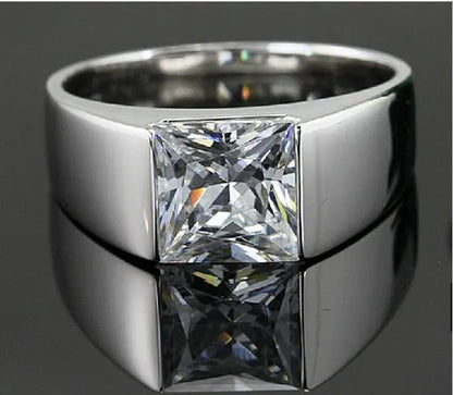 Men's Eternity 925 Silver Square Diamond Simulated CZ Stone Solitaire Ring