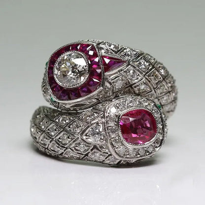 Antique Art Deco 925 Sterling Silver Ruby & Whiite Sapphire Ring Size 6 7 8 9 10