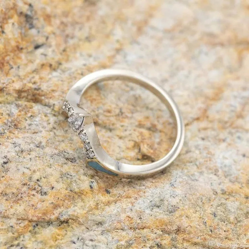 Elegant Fashion Creative Vintage Turquoise Ring Natural Turquoise Diamond Ring Women'S Ring Classic Ring Set Wedding Engagement Wedding Ring Jewelry Birthday Party Anniversary Gift