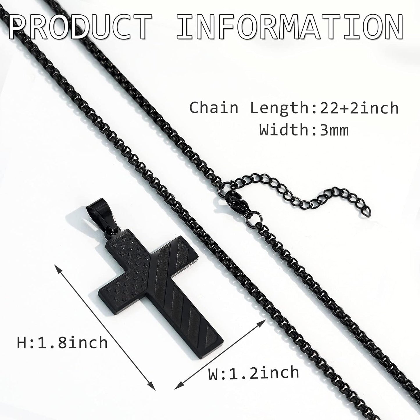 American Flag Cross Necklace for Men Stainless Steel Box Chain 22+2 Inch Inspirational Bible Verse Cross Pendant Patriotic Jewelry Personalized Christian Gift for Men