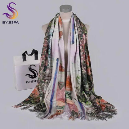 [BYSIFA] Purple Roses Women Scarves Shawl For WInter New Design Warm Long Cashmere Pashmina Double Faces Ladies Scarves Wraps