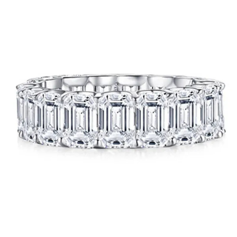 Luxury Jewelry Dainty 925 Sterling Silver White Sapphire Ring Full Eternity Diamond Wedding Band Elegant Female Bride Proposal Engagement Anniversary Party Gift Stackable Rings 4-12 Bague Femme