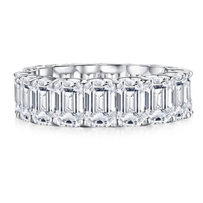Luxury Jewelry Dainty 925 Sterling Silver White Sapphire Ring Full Eternity Diamond Wedding Band Elegant Female Bride Proposal Engagement Anniversary Party Gift Stackable Rings 4-12 Bague Femme