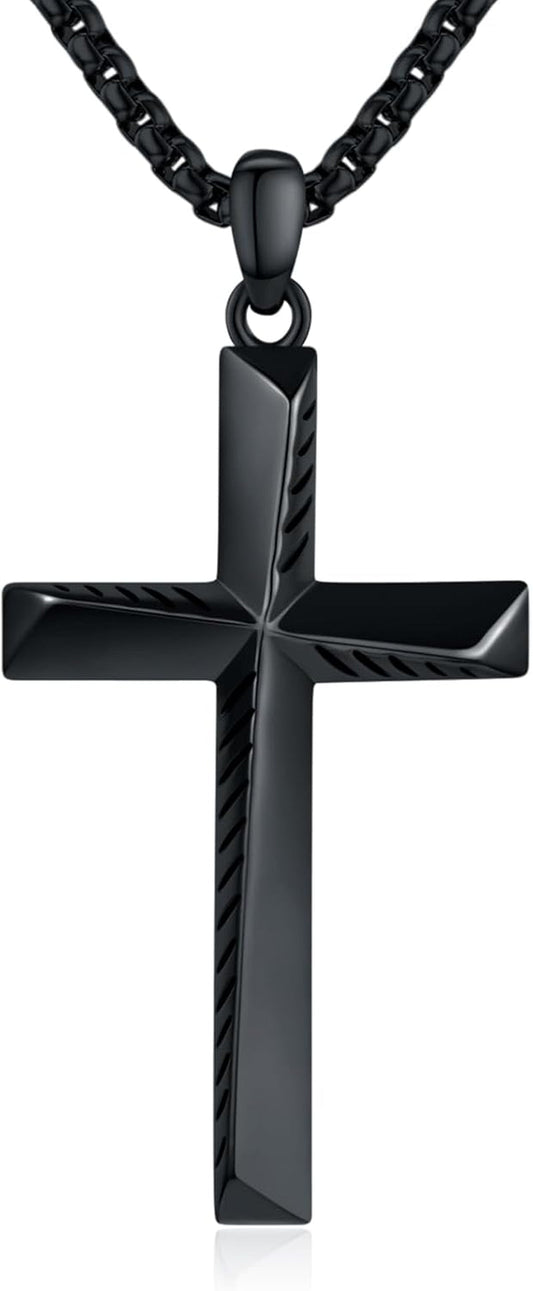 Black Cross Necklace for Men 925 Sterling Silver Cross Pendant Necklace Cross Jewelry Gifts for Men Women