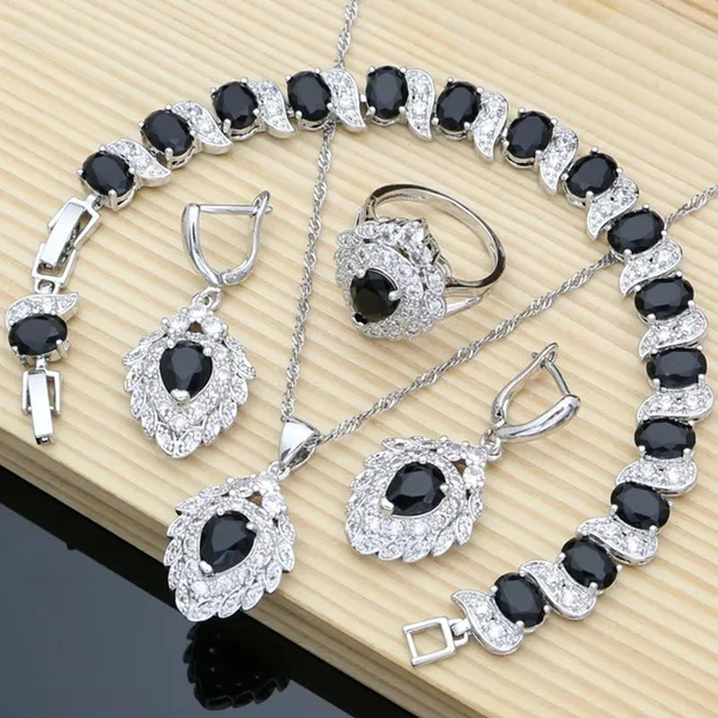 Balck Sapphire Gemstone 925 Silver Jewelry Sets Drop Earrings for Wedding Women 5 Colors Selectable