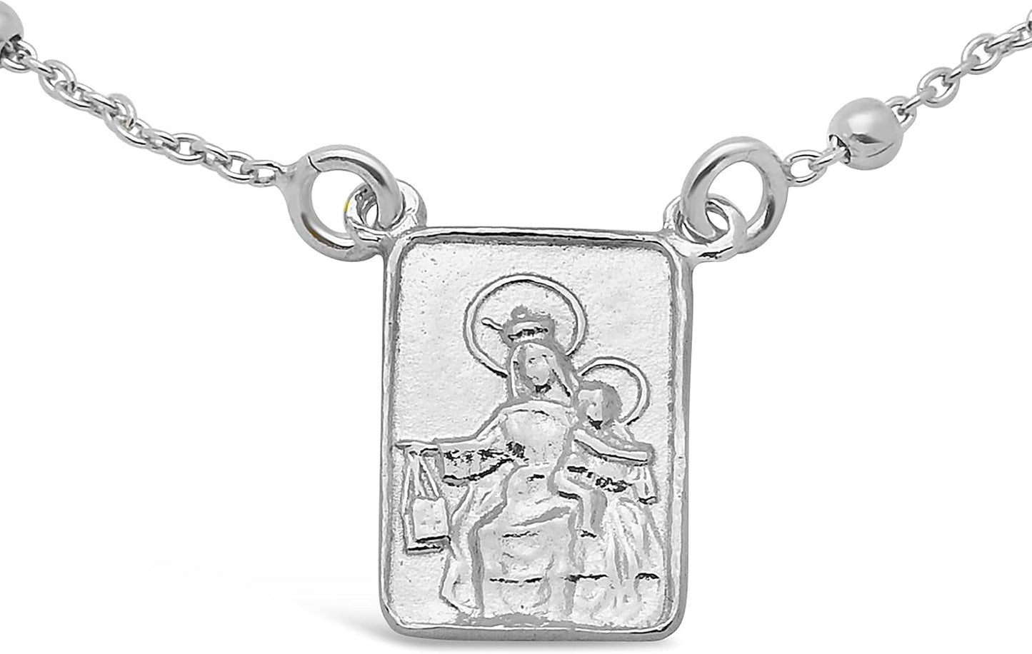 FRONAY Sterling Silver Scapular Necklace for Women, Sacred Heart of Jesus & Our Lady of Mount Carmel Medal, Double Sided Single Pendant, 16 Inches