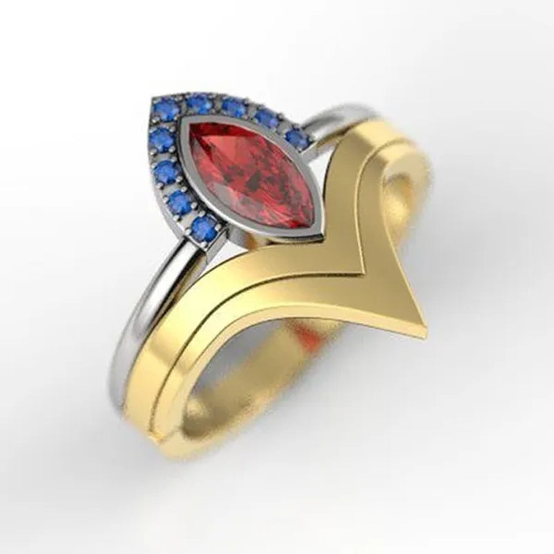 2Pcs/Set Latest Geek Love Quality Bride Ring Set Jewelry Natural Rubyzircon V-Shaped Ring Set Geek Ring Set Wonderous Woman Ring Romantic Bride Wonderful Engagement Wedding Ring Set Anniversary Promise Ring Christmas Gift Jewelry Size US5-11