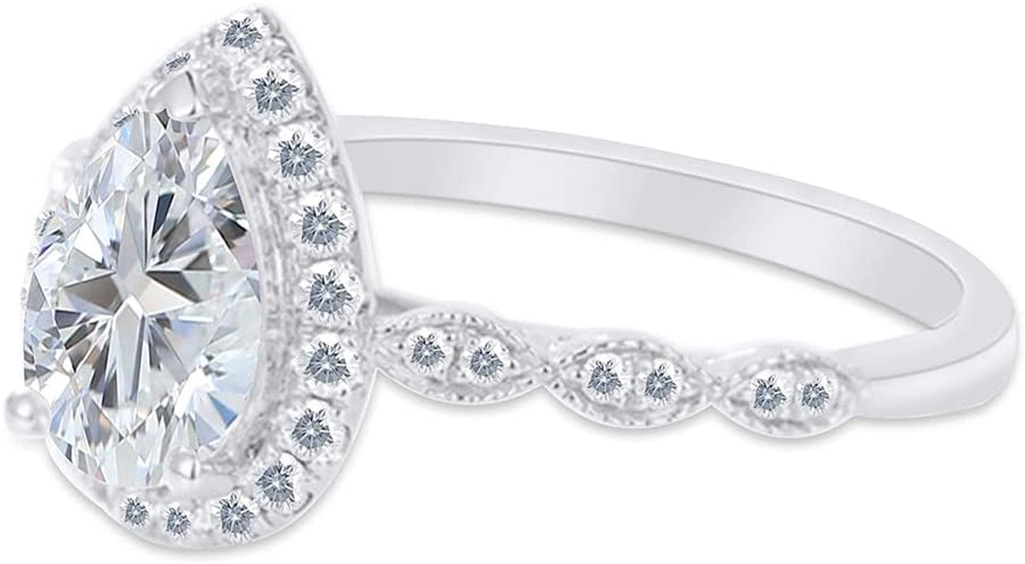 925 Sterling Silver Teardrop Infinity Design, Center 12X8MM (2.75 Ct) Pear Cut Moissanite Lab Created Diamond Engagement Promise Ring Jewelry for Women Gifts for Her (3.25 Ct)