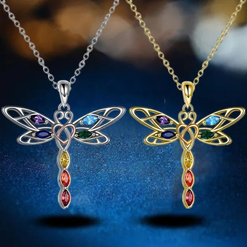 Delicate Colorful Zircon Dragonfly Necklace Insect Dragonfly Wings Pendant Engagement Necklaces for Women Insect Jewelry Creative Dragonfly Accessories Birthday Party Anniversary Gift
