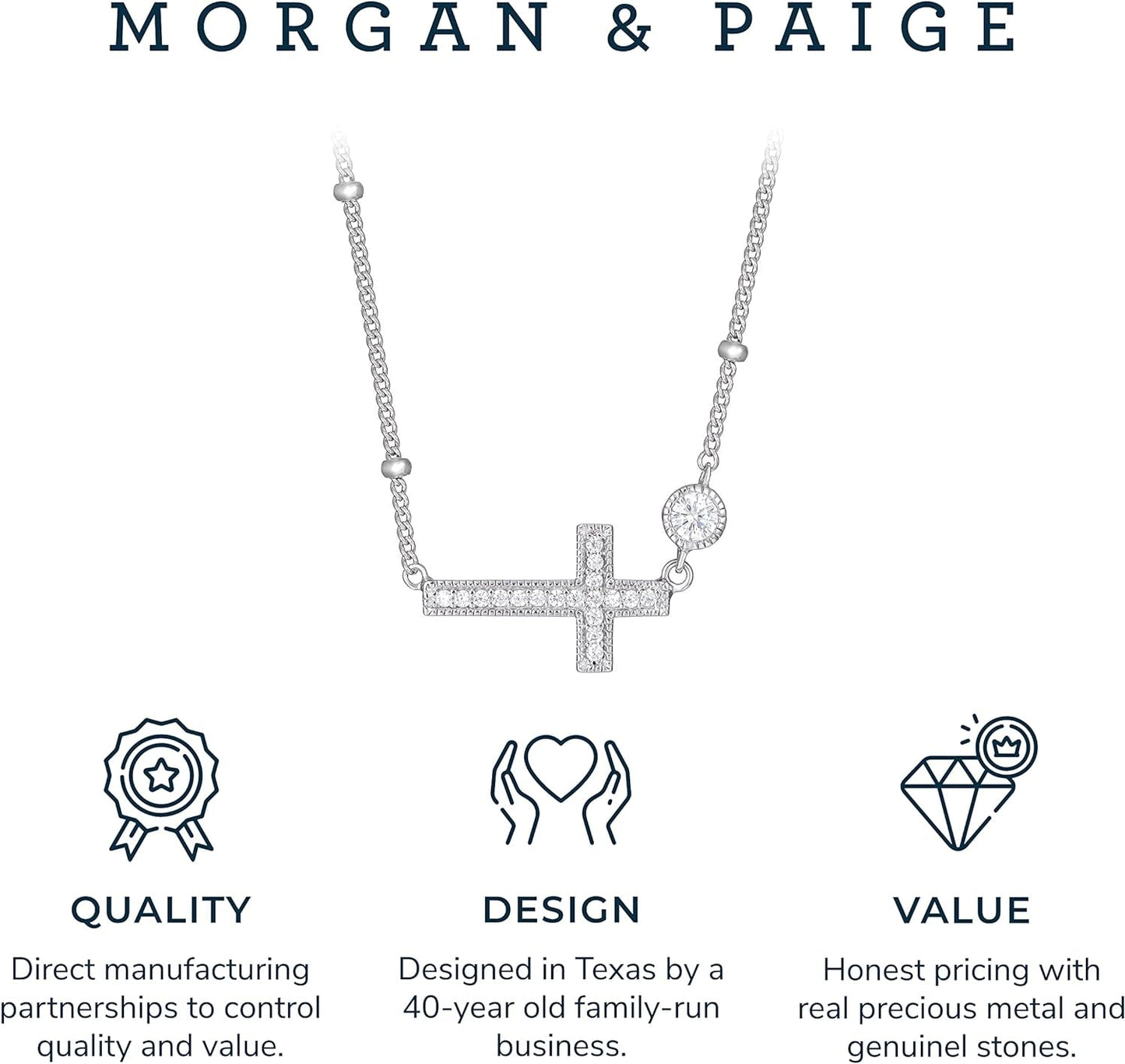 Sideways Cross Necklace for Women - Demi Fine Cubic Zirconia Pendant, 925 Sterling Silver Choker, Teens, Dainty Faith Jewelry, 12 to 16 Inch with Extender
