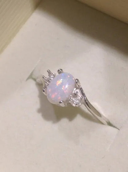 Hannah Martin Exquisite 925 Solid Sterling Silver Natural Gemstone Genuine Orange and Blue Multicolor Opal Diamond Ring Bride Wedding Engagement Fine Jewelry
