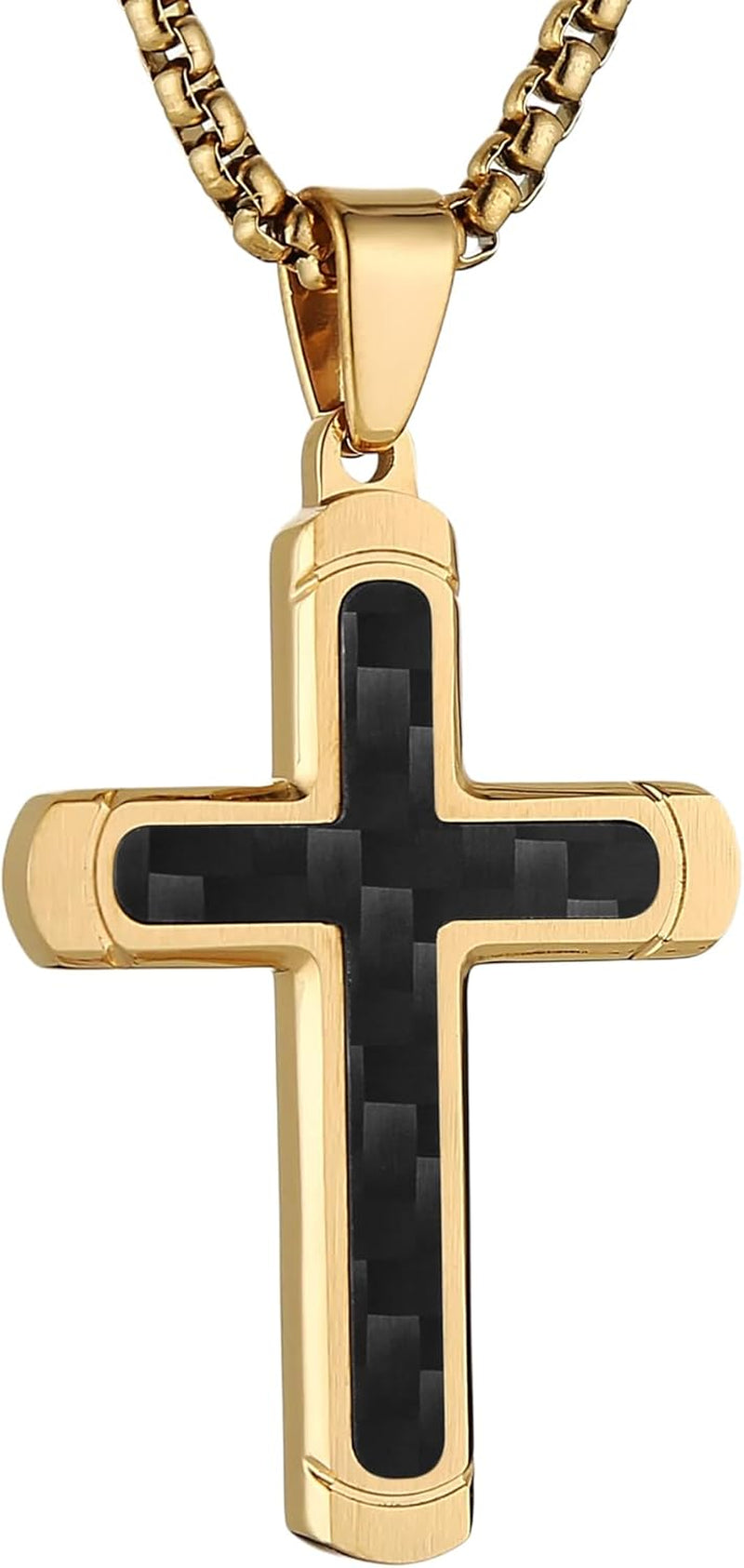 Inlaid Carbon Fiber Cross Pendant for Men High Polished Stainless Steel Cross Pendant Christian Faith Jewelry Gift